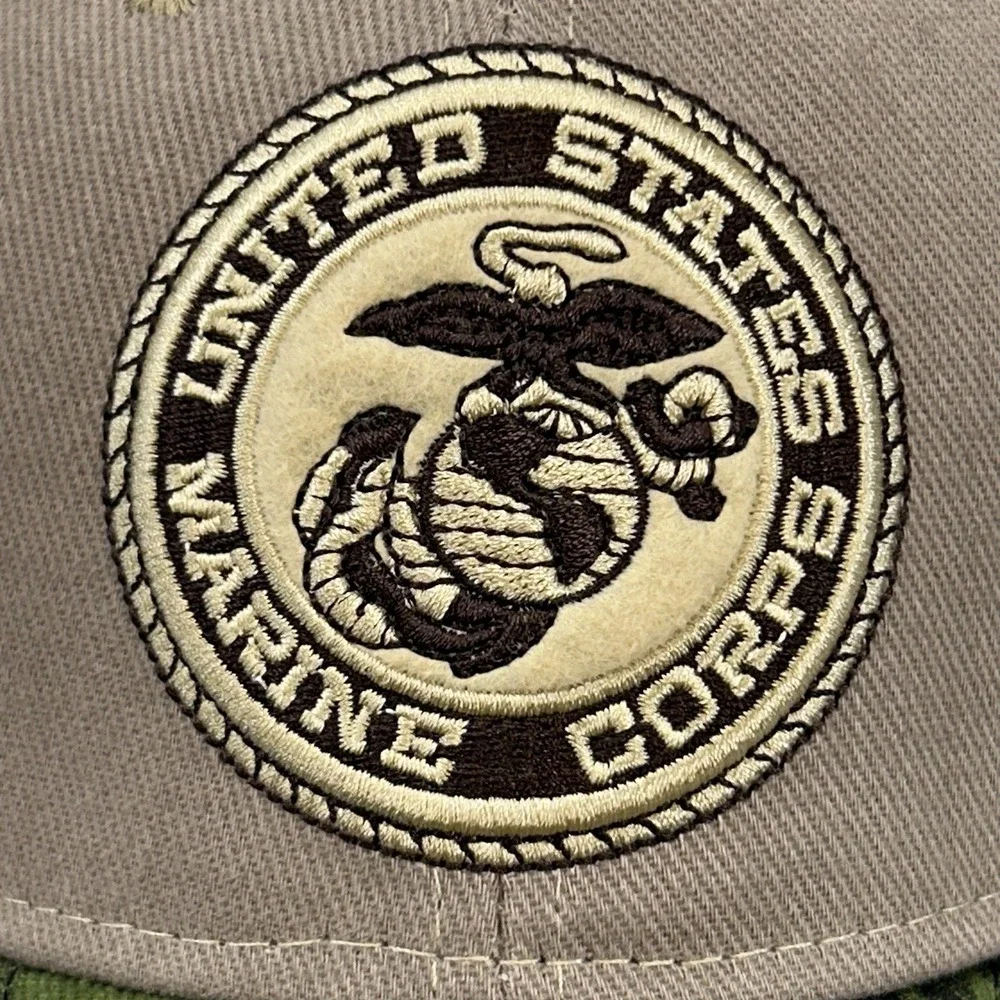 Grunt Apparel US Marine Corps Hat Camo Bill‎ Strapback Tan Cap